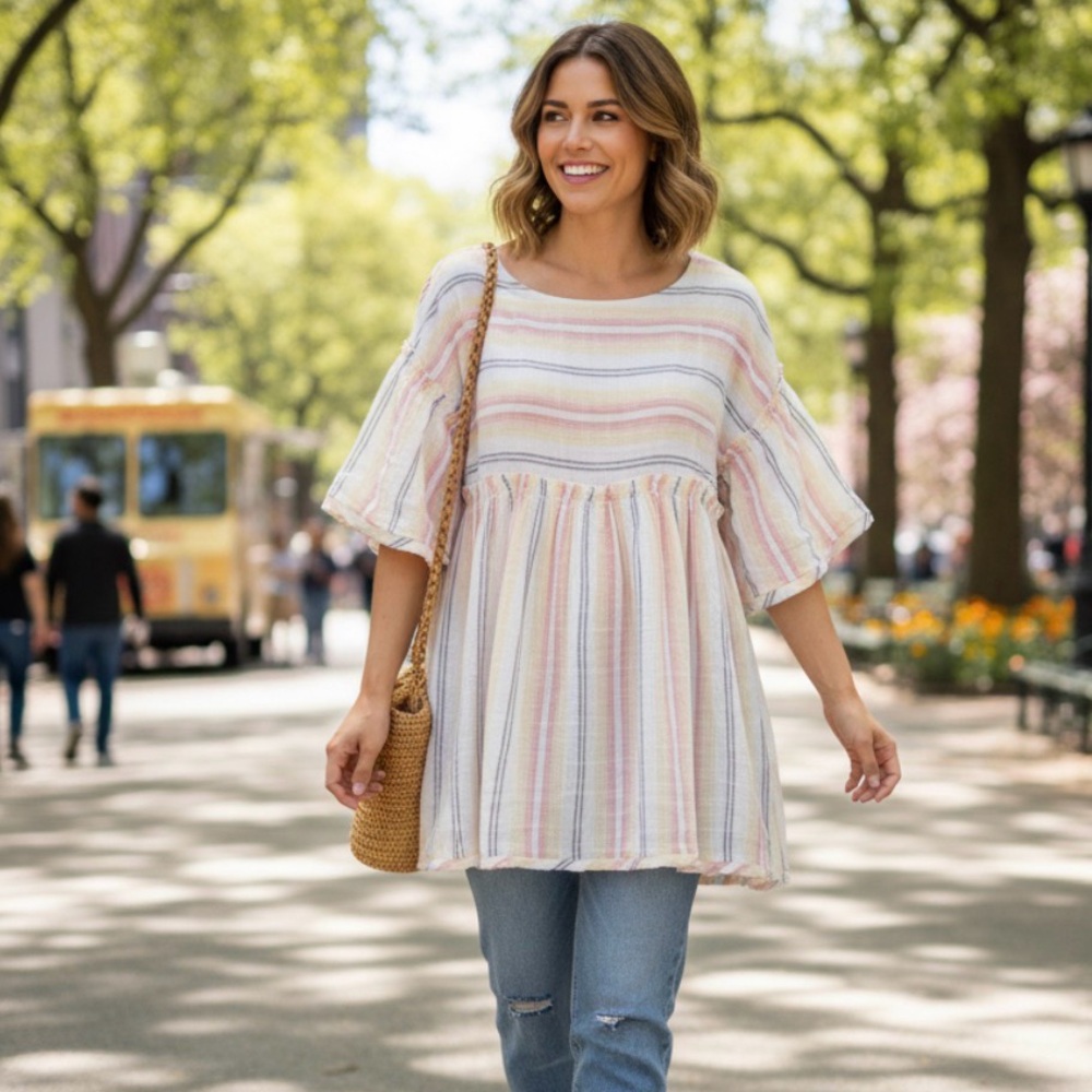 Free People Dress Womens‎ S/P Striped Raw Hem Summer Nights Mini Babydoll New